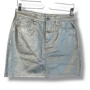DKNY Mini Skirt Silver Short Denim Jean High Rise Size 27 NWT